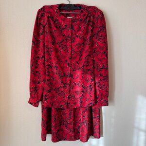 Vintage Holiday Floral Two-Piece Skirt Outfit - Size 14